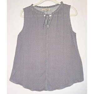 LOFT Black/White Sleeveless Ruffle Tie Neck Blouse Size Med Lightweight Business